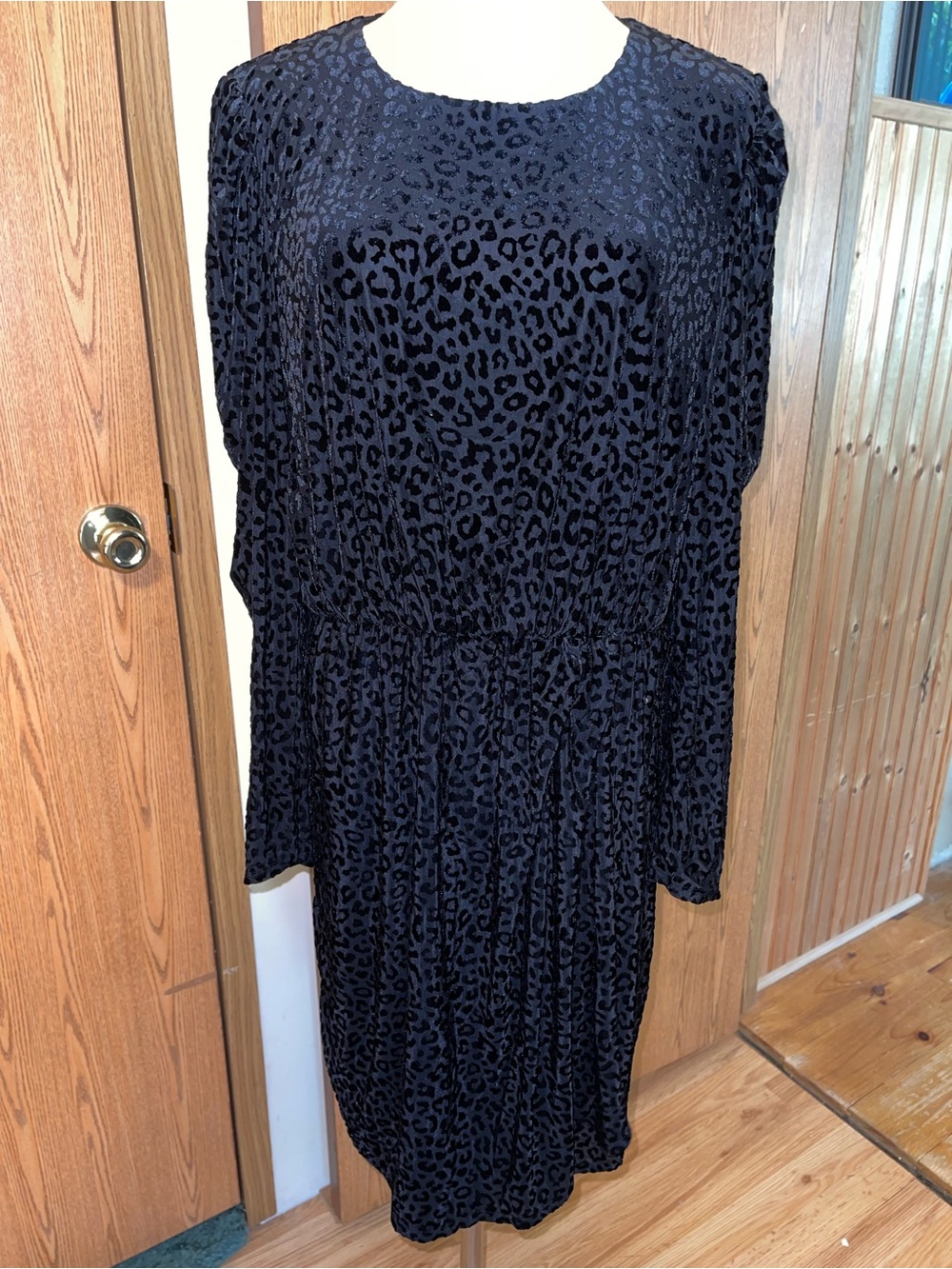 Express Black Long-Sleeve Leopard Burnout Midi Dress